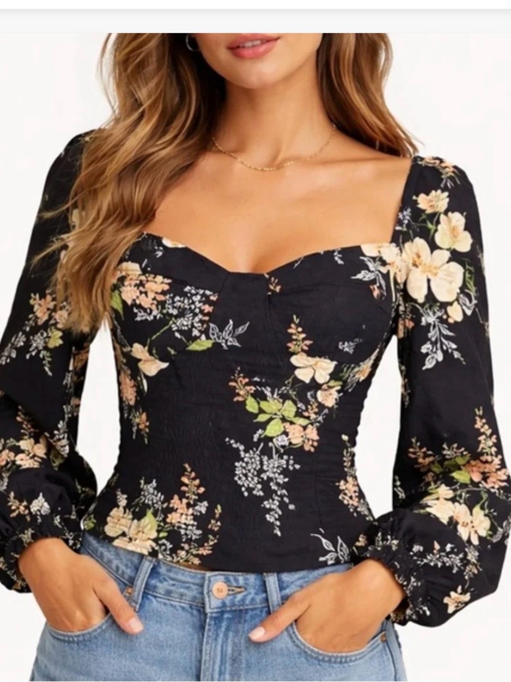 Reformation Smocked Floral Long Sleeve size 4